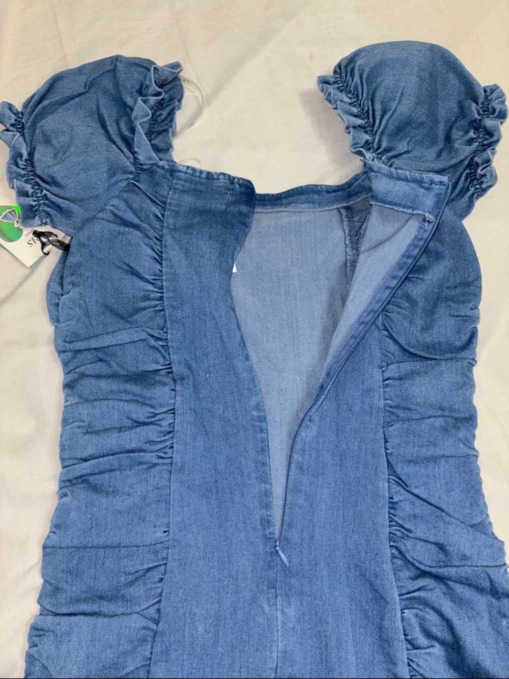 Iris Light Blue Denim Dress with Ruffle Detail - Picture 4 of 4